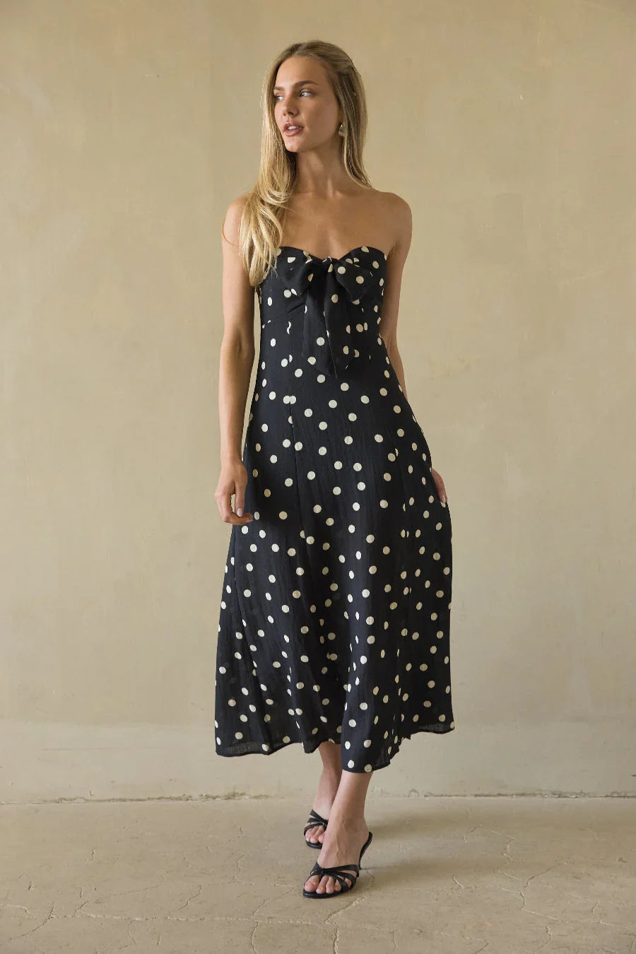 Jenae Leinen-Midi-Kleid mit Tupfenmuster