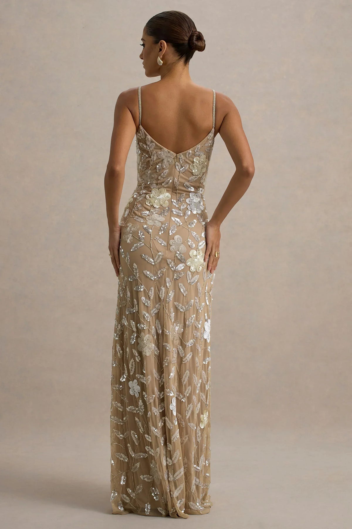 Gemini | Floral Sequin Hand-Embellished Strappy Maxi Dress
