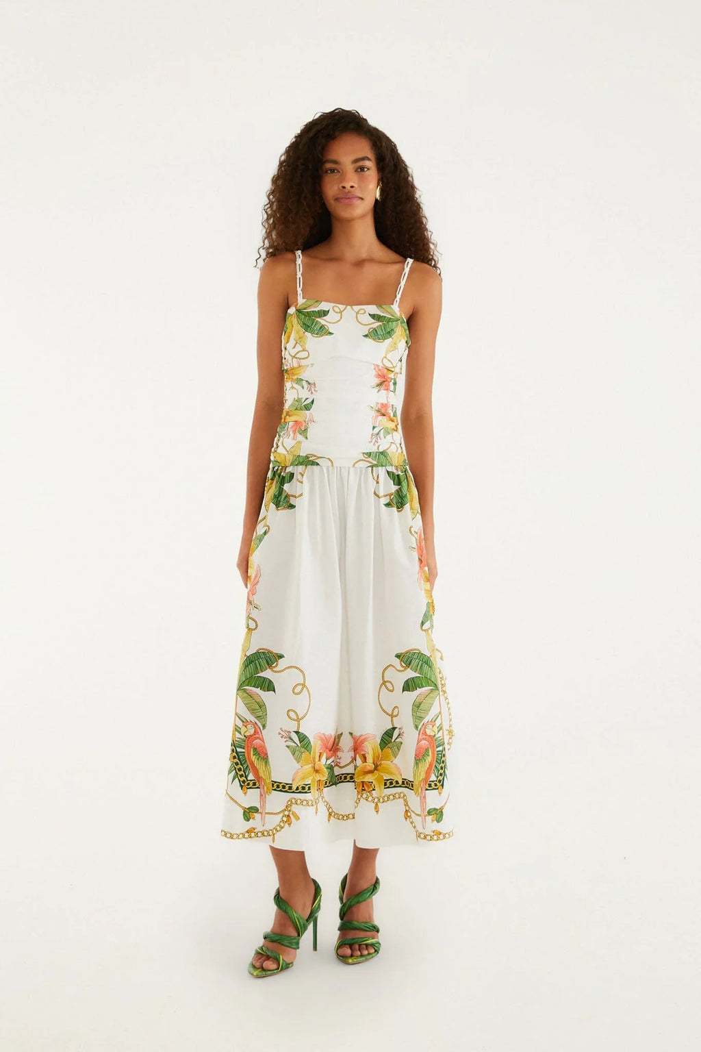 Tropical Royalty Off-White Midi Dress Sleeveless
