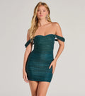 Glitzer-Minikleid mit Carmen-Ausschnitt