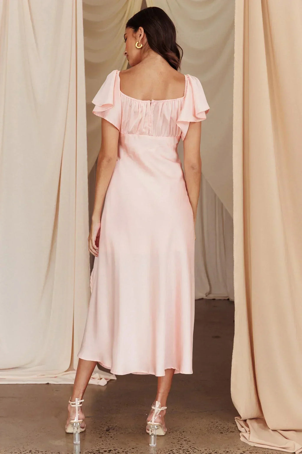 Park Avenue Blusenkleid mit Flügelausschnitt und seitlichem Schlitz, Midi, Rosé