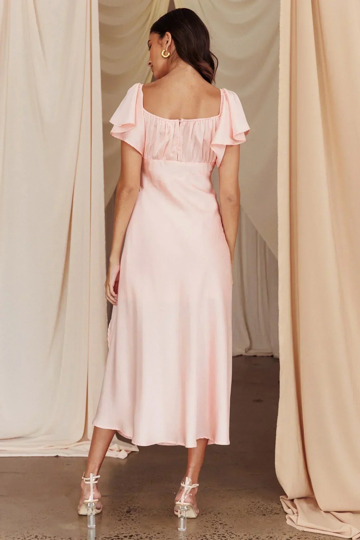 Park Avenue Blusenkleid mit Flügelausschnitt und seitlichem Schlitz, Midi, Rosé