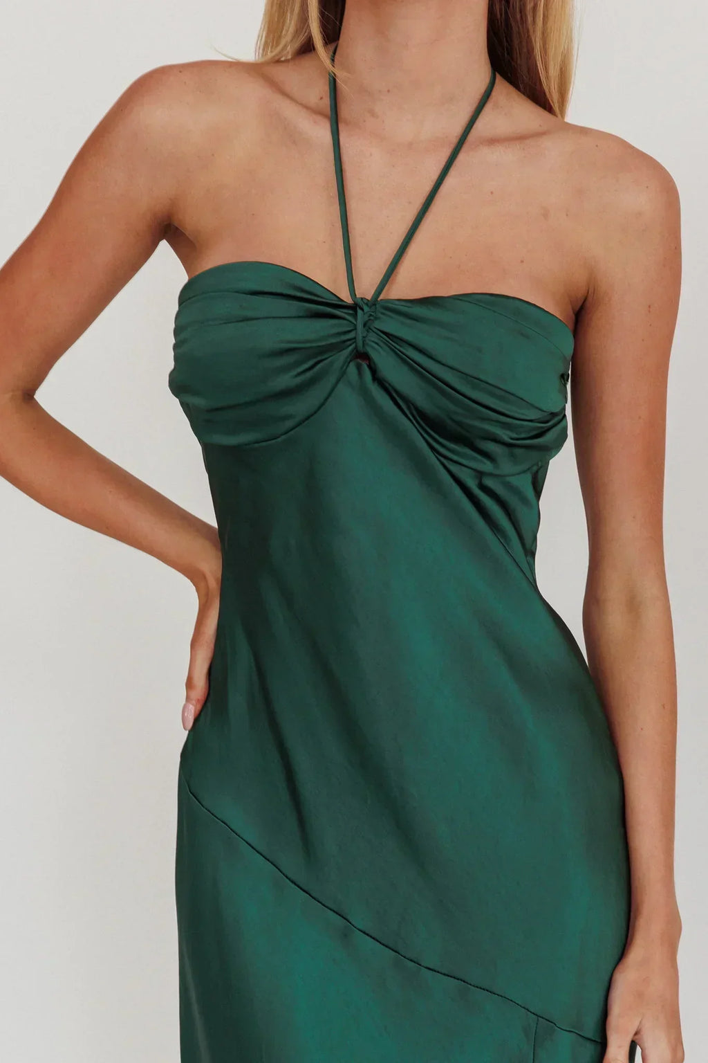 Kindred Spirit Trägerloses Midikleid mit geraffter Brustpartie Waldgrün