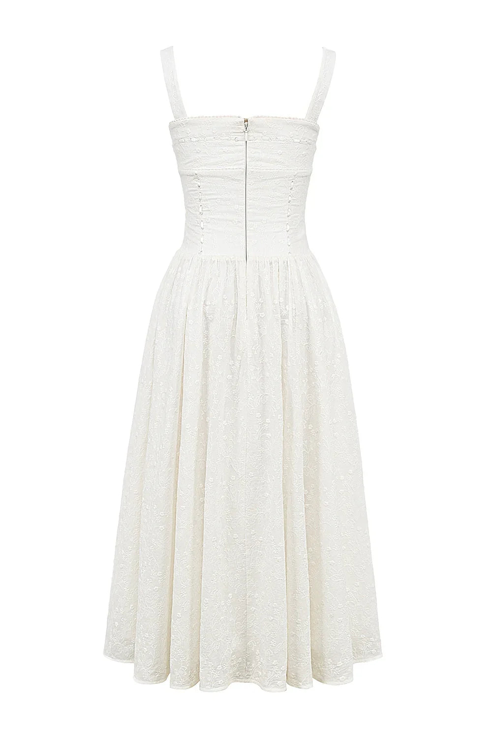 weißes Broderie-Anglaise-Midi-Sommerkleid
