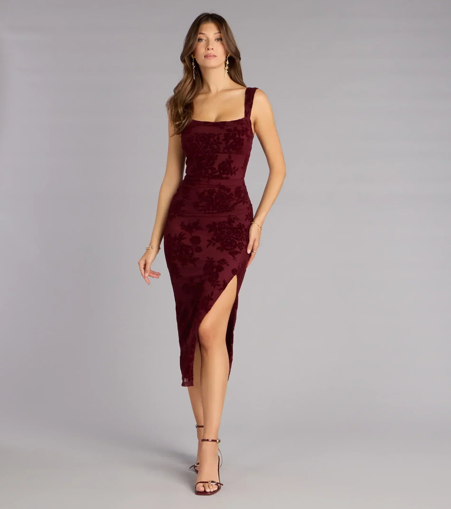 Emme Samt-Midikleid mit Flockdruck