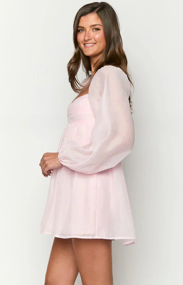 Narla Rosafarbenes Langärmliges Minikleid