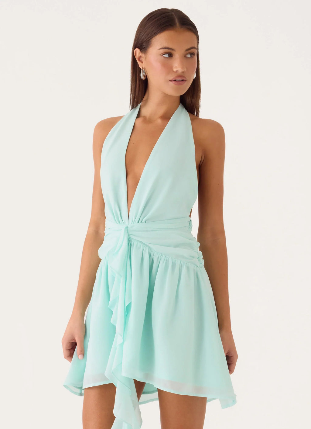Guide You Neckholder-Minikleid – Aqua