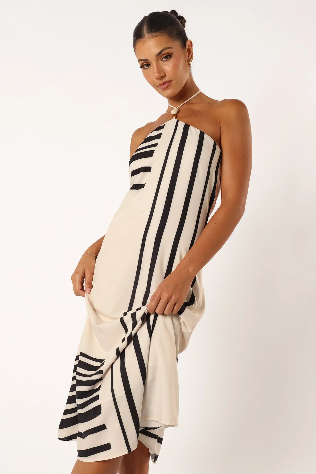 Deana Neckholder-Midikleid – Cremefarben Schwarz