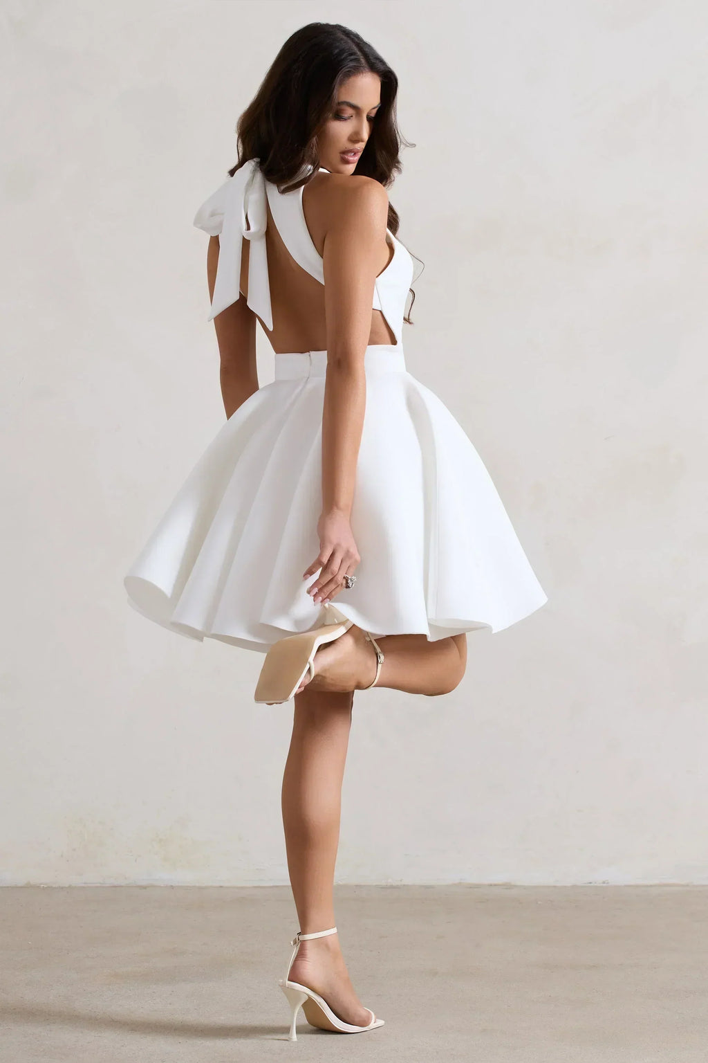 Waverly | Weißes Racer-Neck Ärmelloses Skater-Minikleid