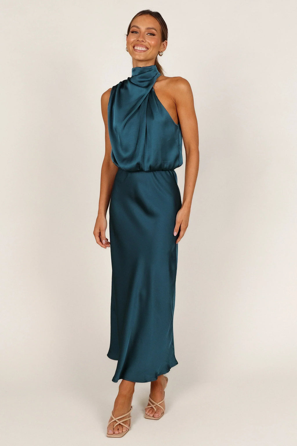 Anabelle Neckholder-Midikleid – Petrol