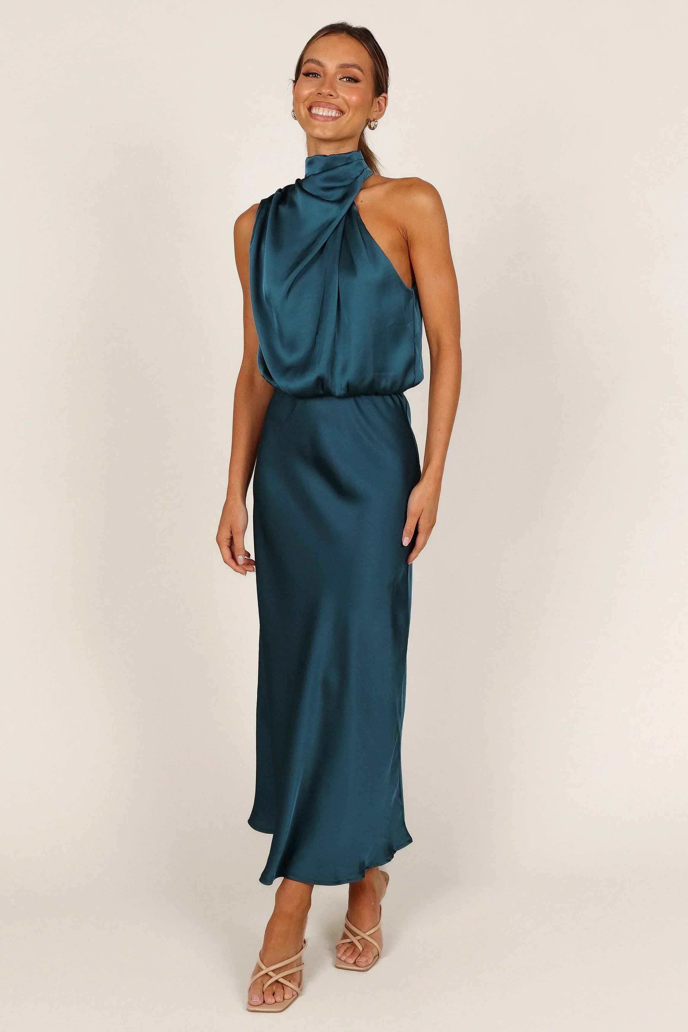 Anabelle Neckholder-Midikleid – Petrol