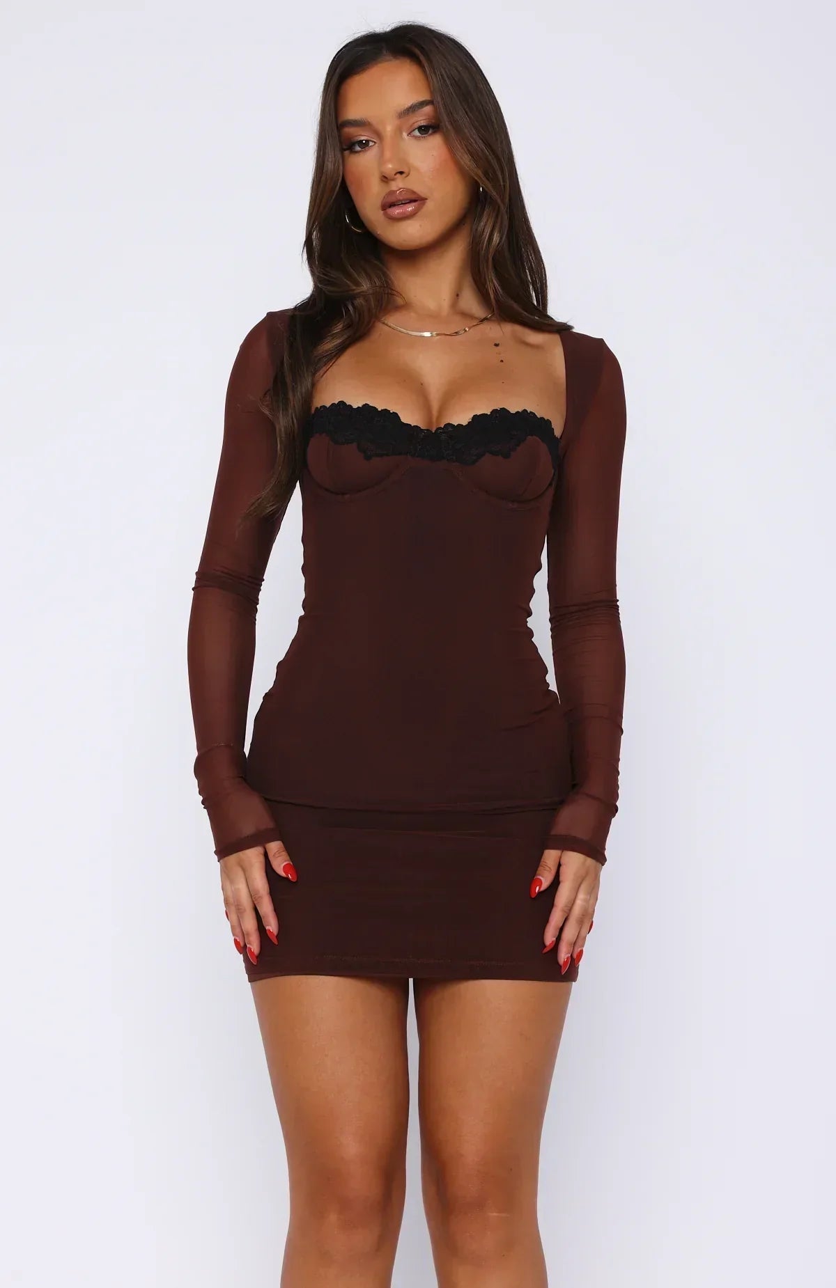 No Other Love Langärmeliges Minikleid Schoko