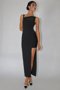 Zenya Split Ruched Midikleid Schwarz