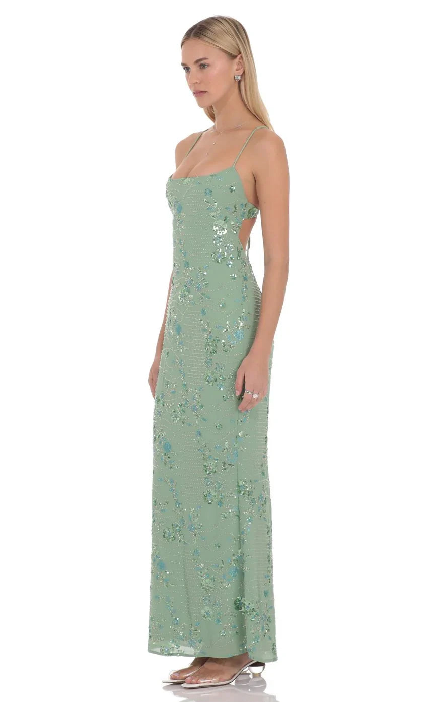 Lilia besticktes Maxikleid in Grün
