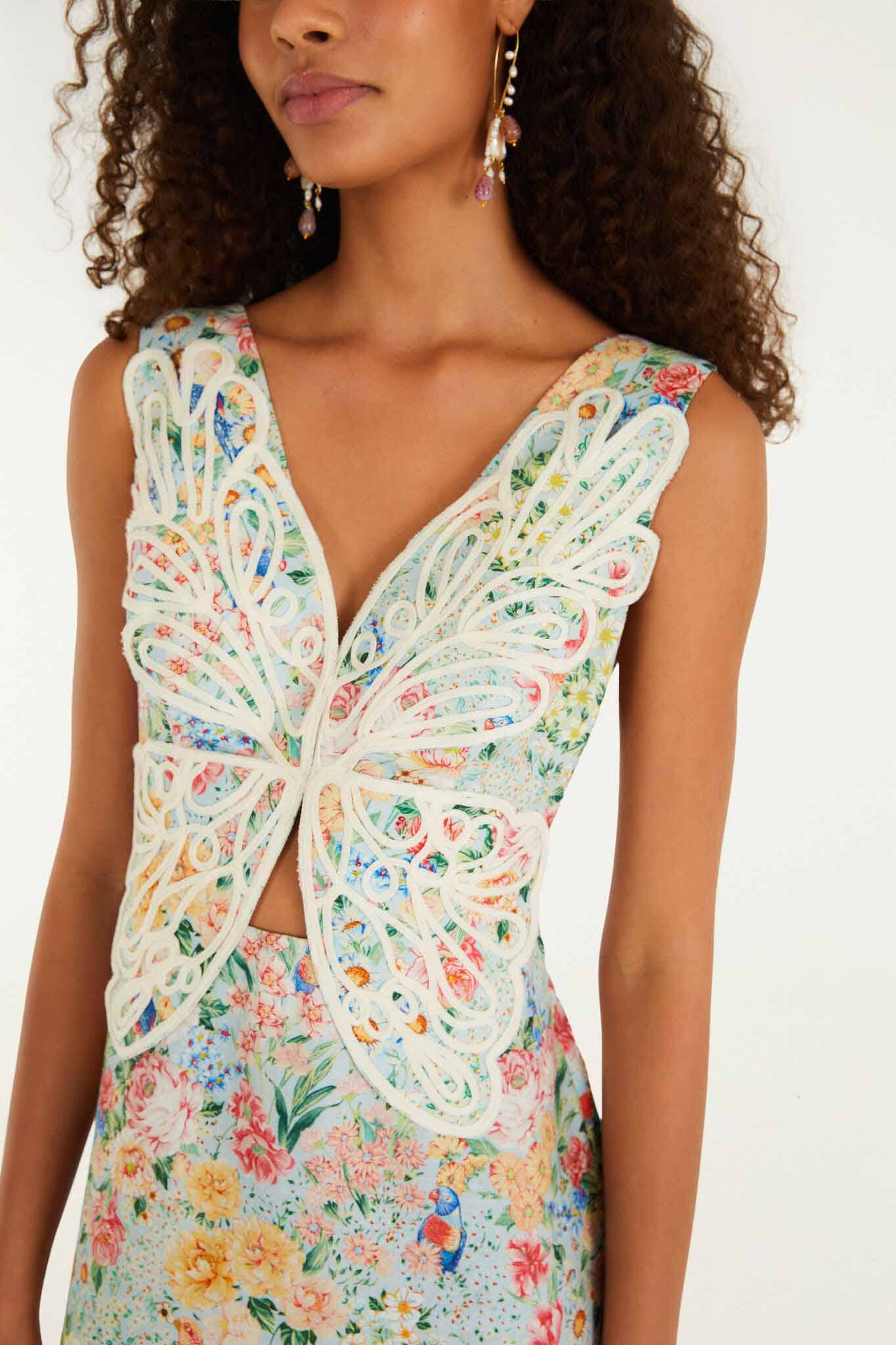 Mehrfarbiges Rendeira 3D Mieder Midikleid