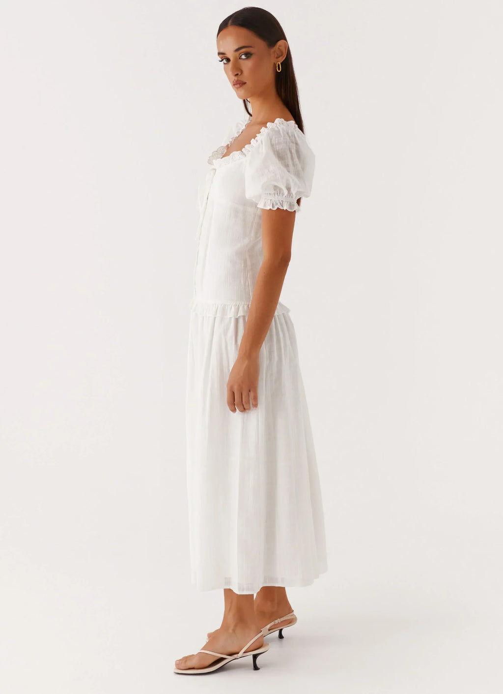 Hundertprozentiges Midikleid – Weiß