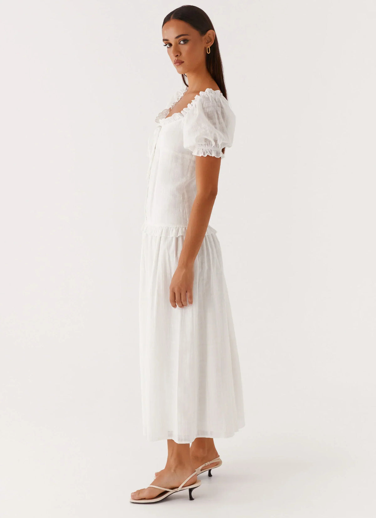Hundertprozentiges Midikleid – Weiß
