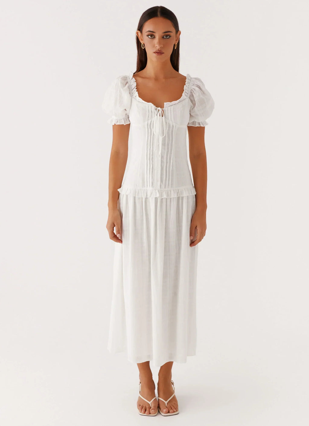 Hundertprozentiges Midikleid – Weiß