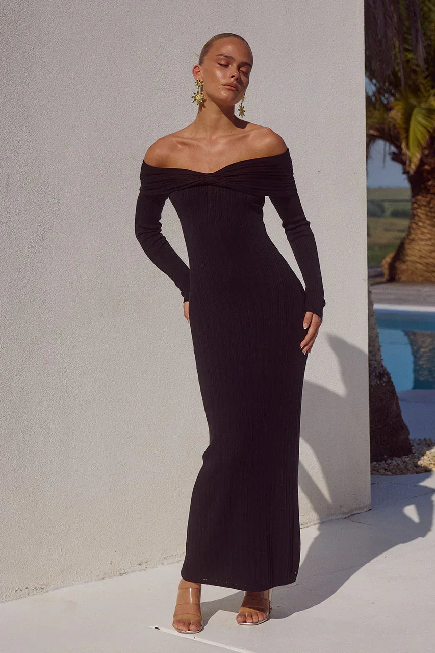 AIRILIE MIDI-KLEID - SCHWARZ