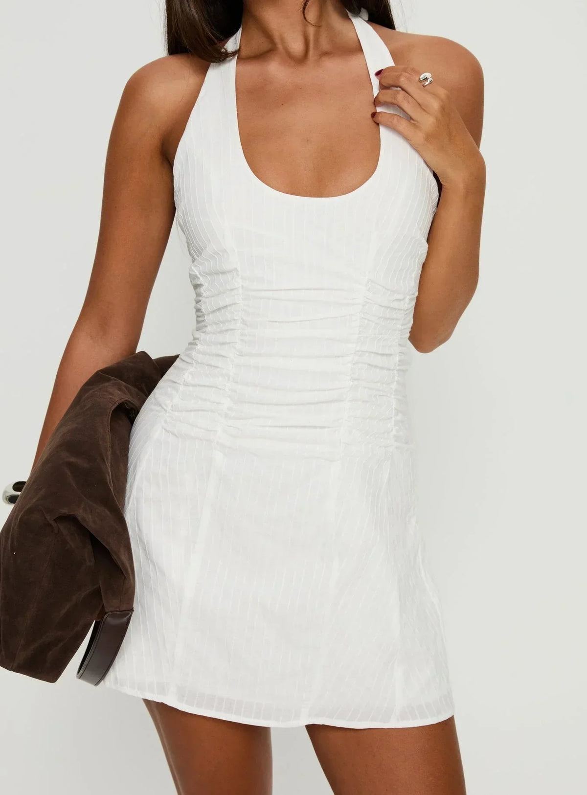 Silver Springs Neckholder Raffiniert Mini-Kleid Weiß