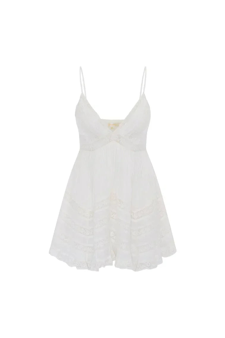 Alonna Cotton Lace-Trimmed Mini Dress - WHITE