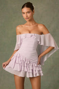 Schulterfreies, gerafftes Minikleid in Lila