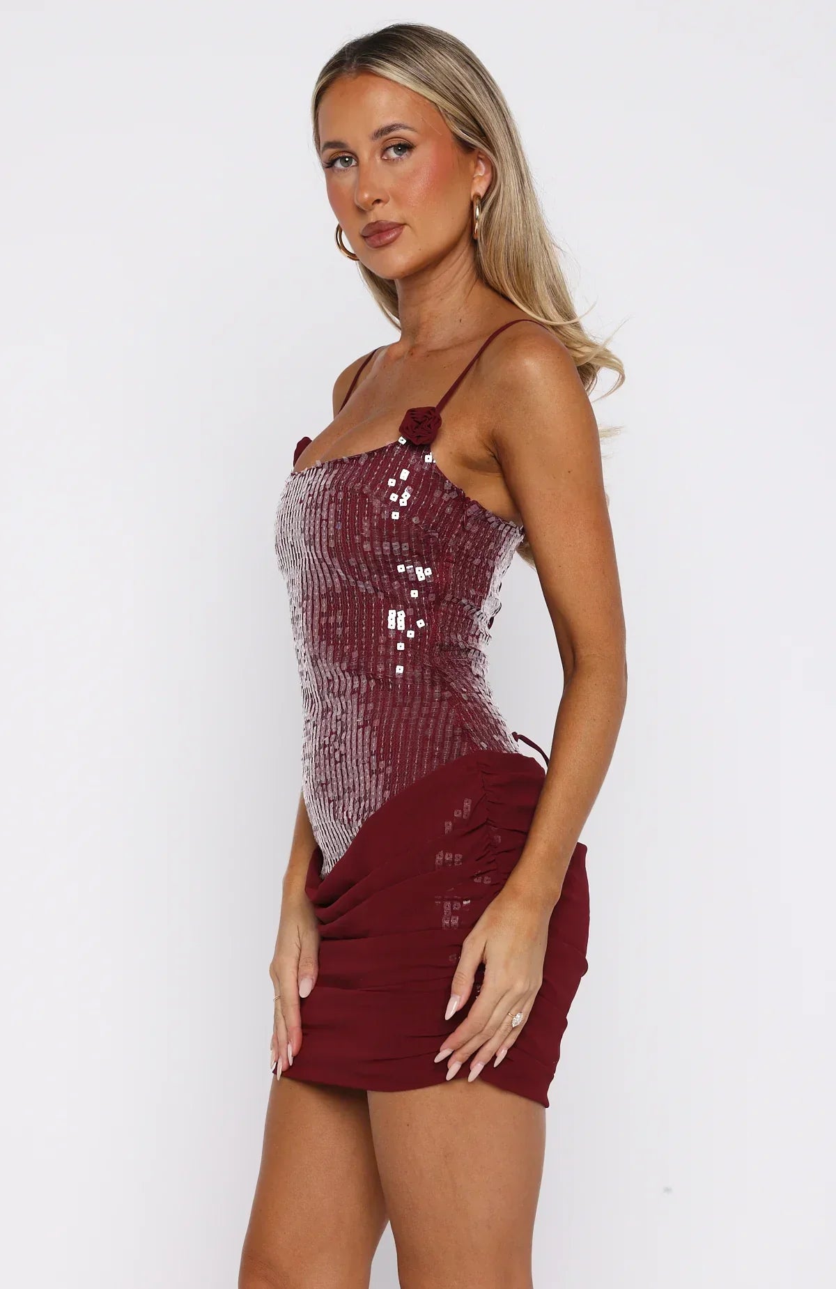 Studio Starlet Pailletten-Minikleid Weinrot