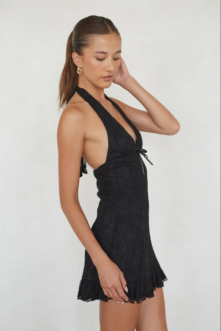 Spitzen-Neckholder-Minikleid Fleur mit Rüschen