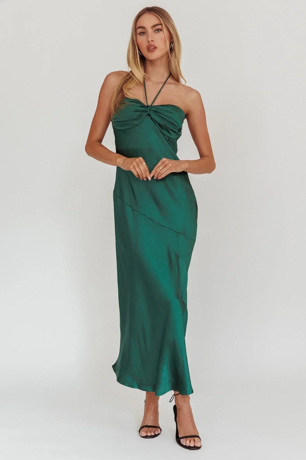 Kindred Spirit Trägerloses Midikleid mit geraffter Brustpartie Waldgrün