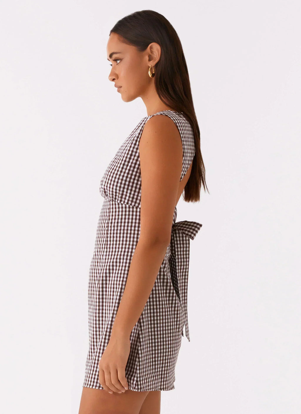 Lotus Mini-Kleid zum Binden – Schokoladenfarbenes Gingham