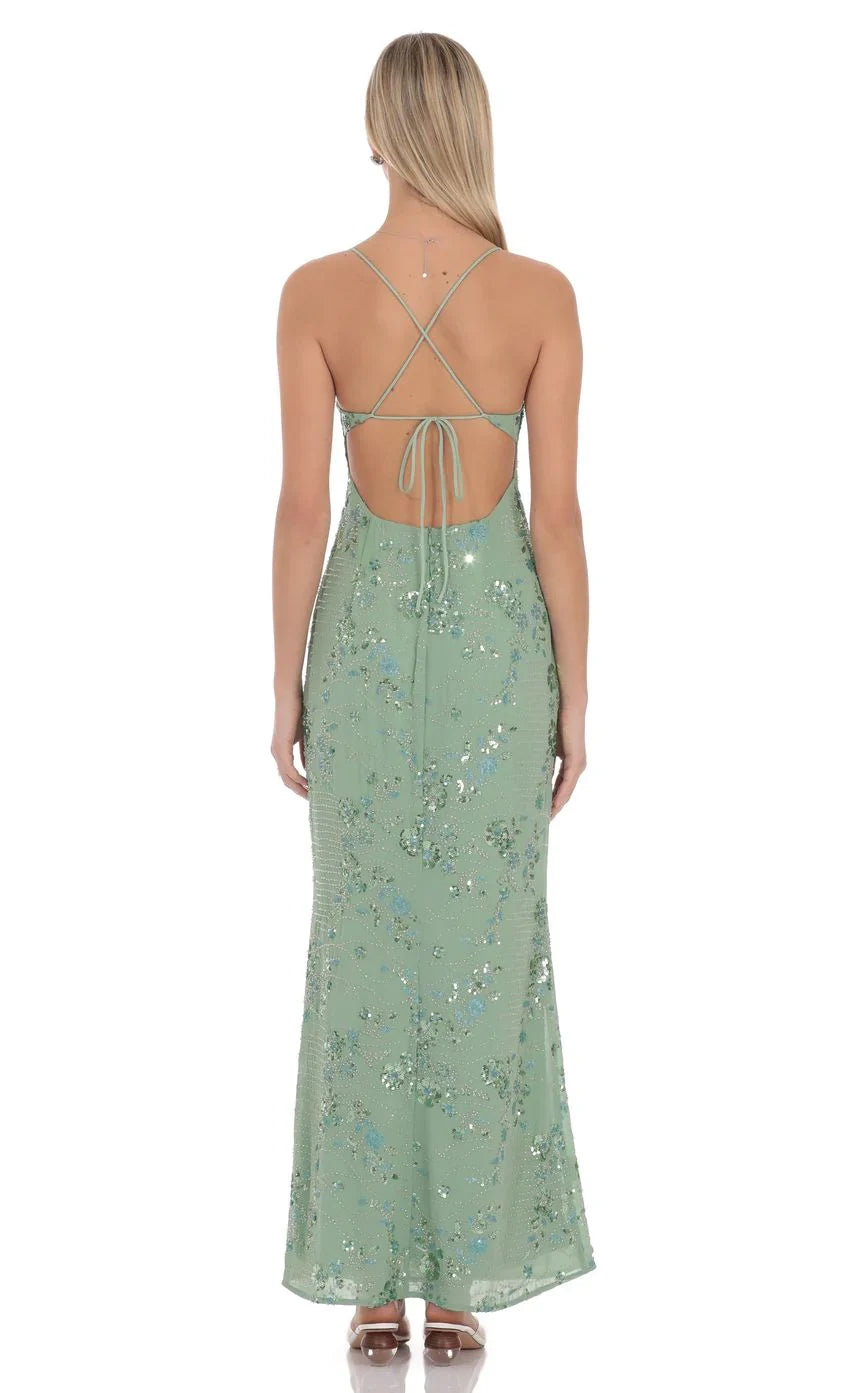 Lilia besticktes Maxikleid in Grün