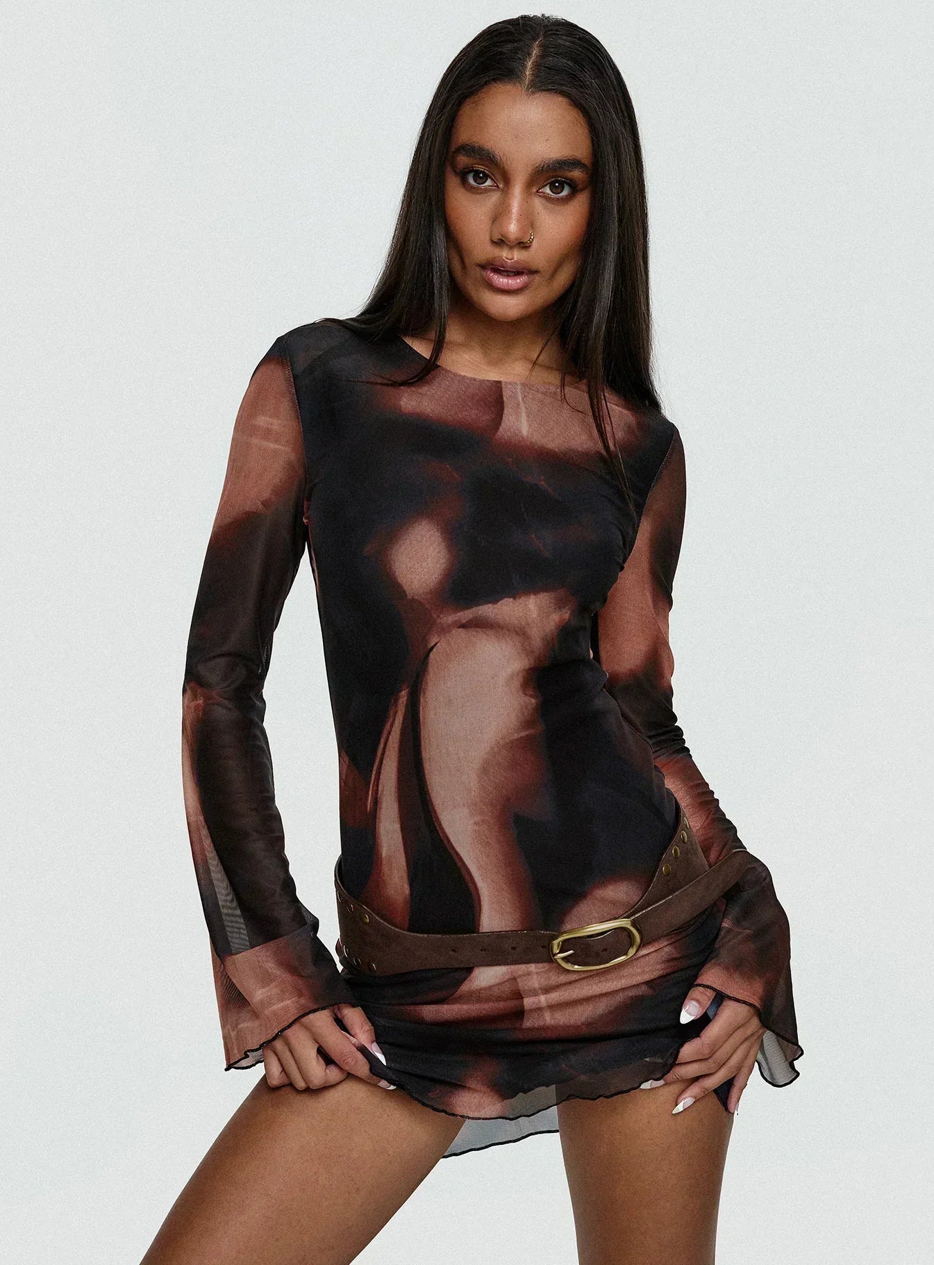 Nyxia Langarm-Minikleid Multi