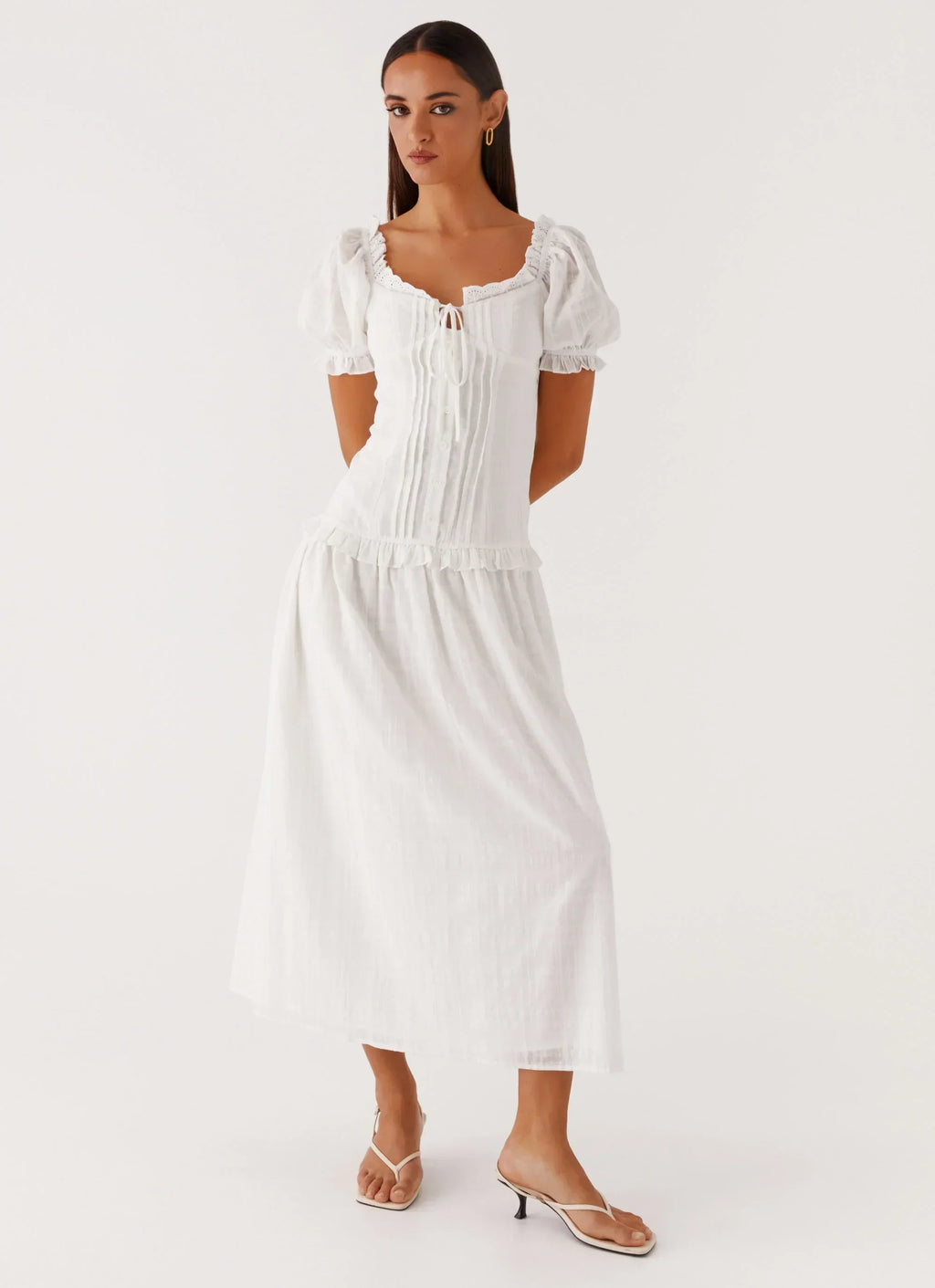 Hundertprozentiges Midikleid – Weiß