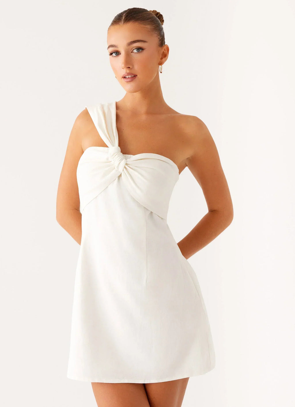 Kameron Leinen-Minikleid – Weiß