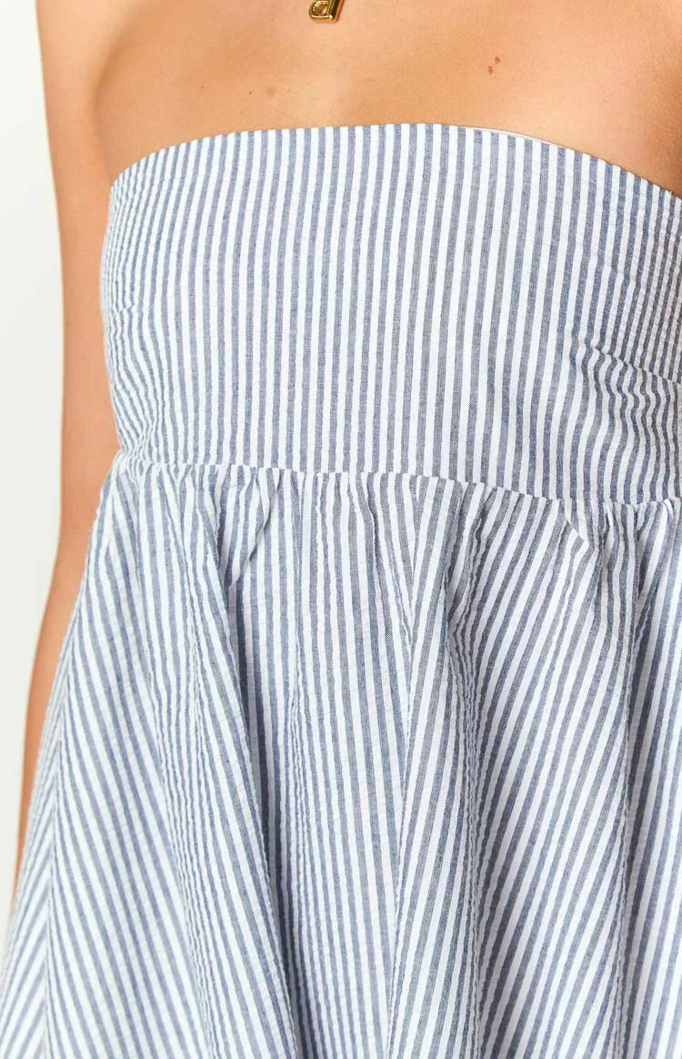 Anderson blau gestreiftes trägerloses Minikleid