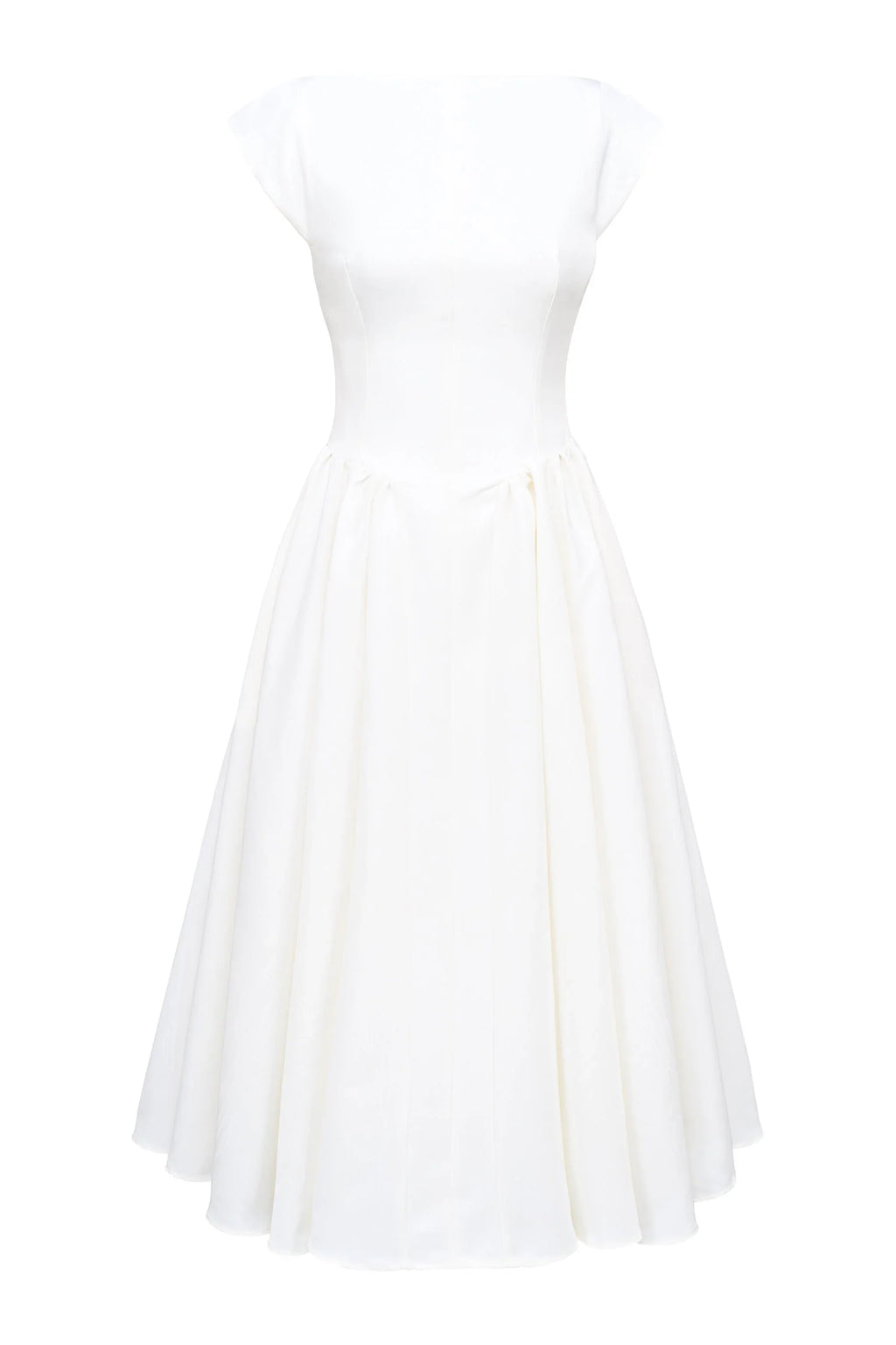 elfenbeinfarbenes Midi-Kleid aus Moiré-Satin