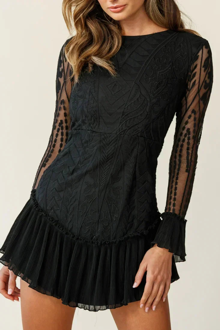 Verträumtes Langarm-Minikleid Schwarz