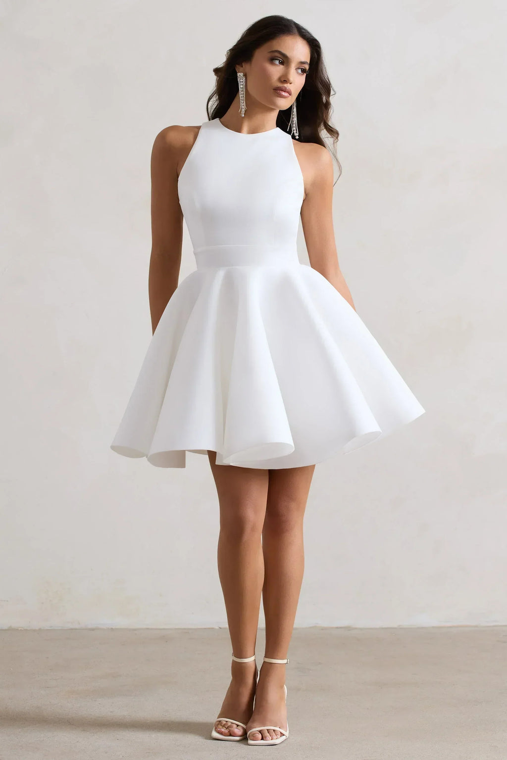 Waverly | Weißes Racer-Neck Ärmelloses Skater-Minikleid