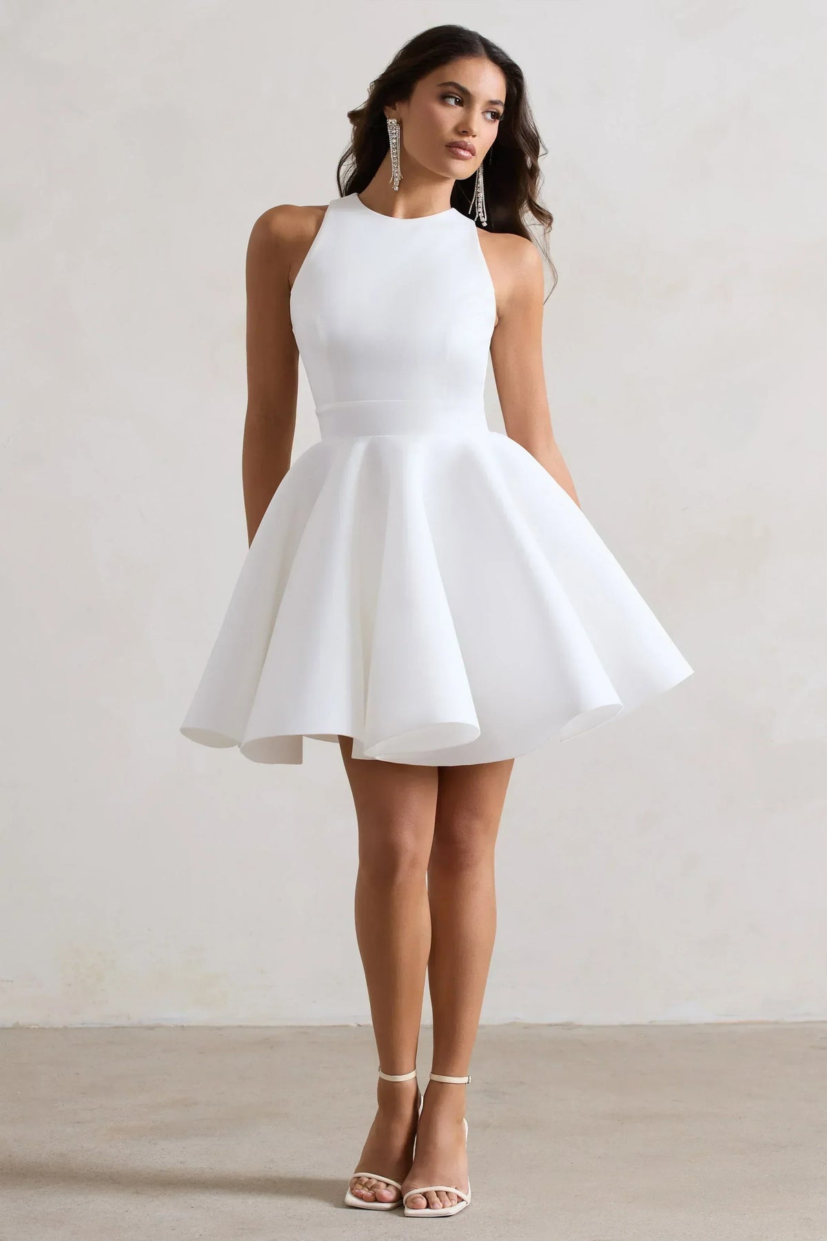 Waverly | Weißes Racer-Neck Ärmelloses Skater-Minikleid