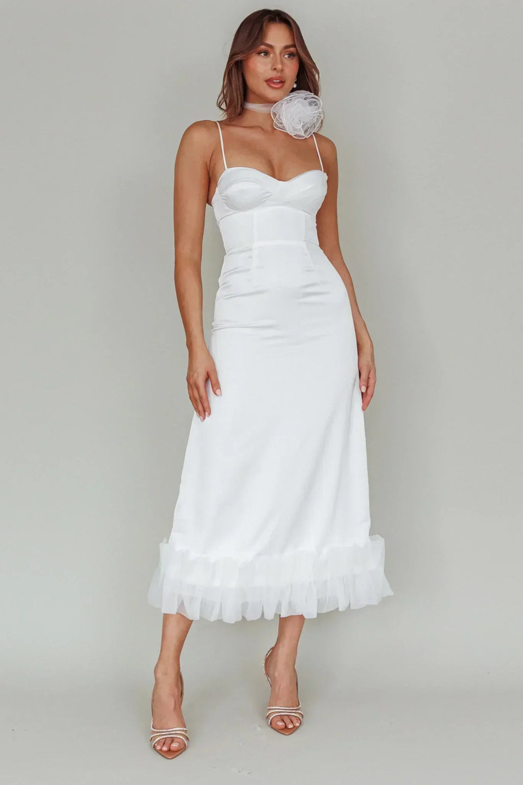Buona Sera Saumdekoration Midi-Kleid Weiß