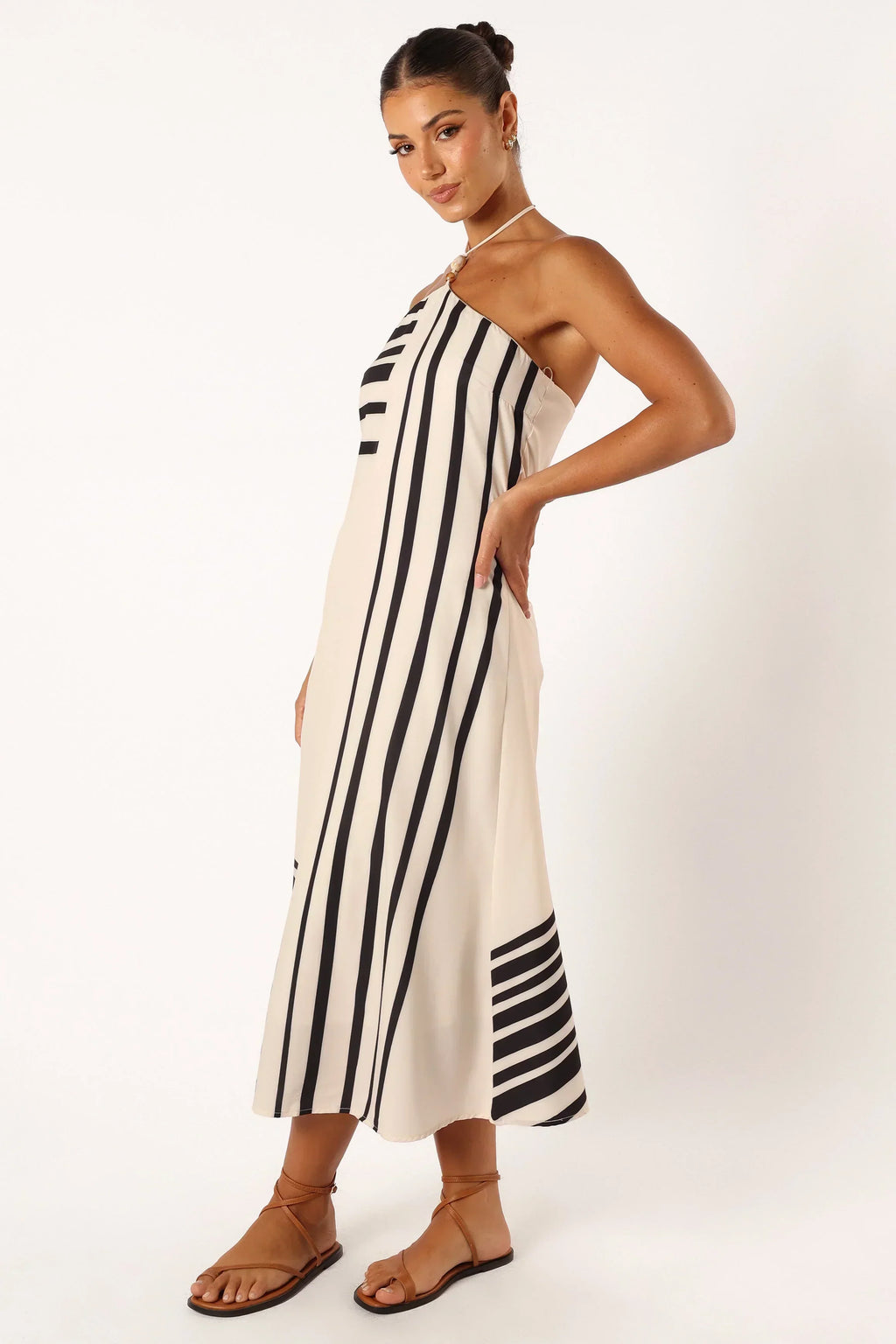 Deana Neckholder-Midikleid – Cremefarben Schwarz