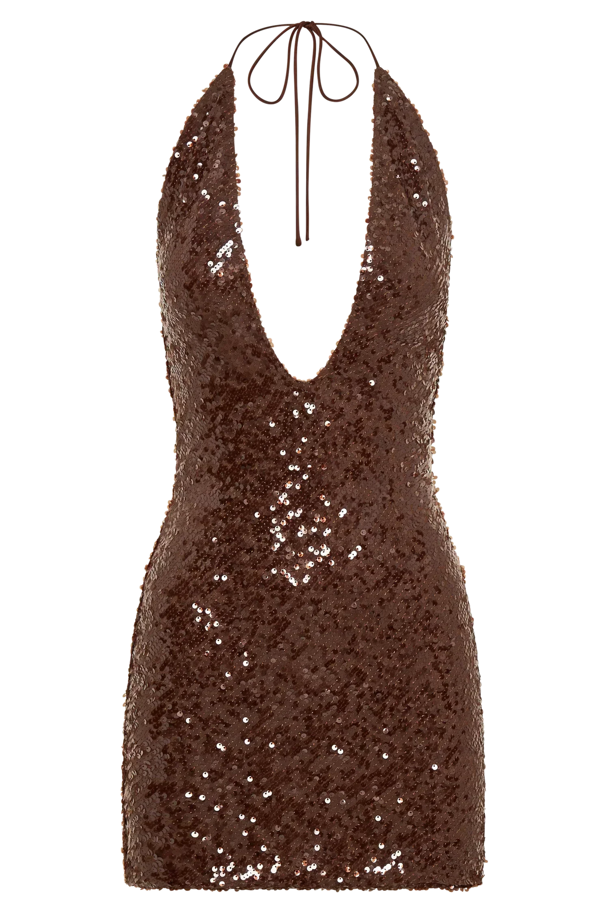 Cecilia Pailletten-Minikleid mit tiefem V-Ausschnitt – Dunkle Schokolade