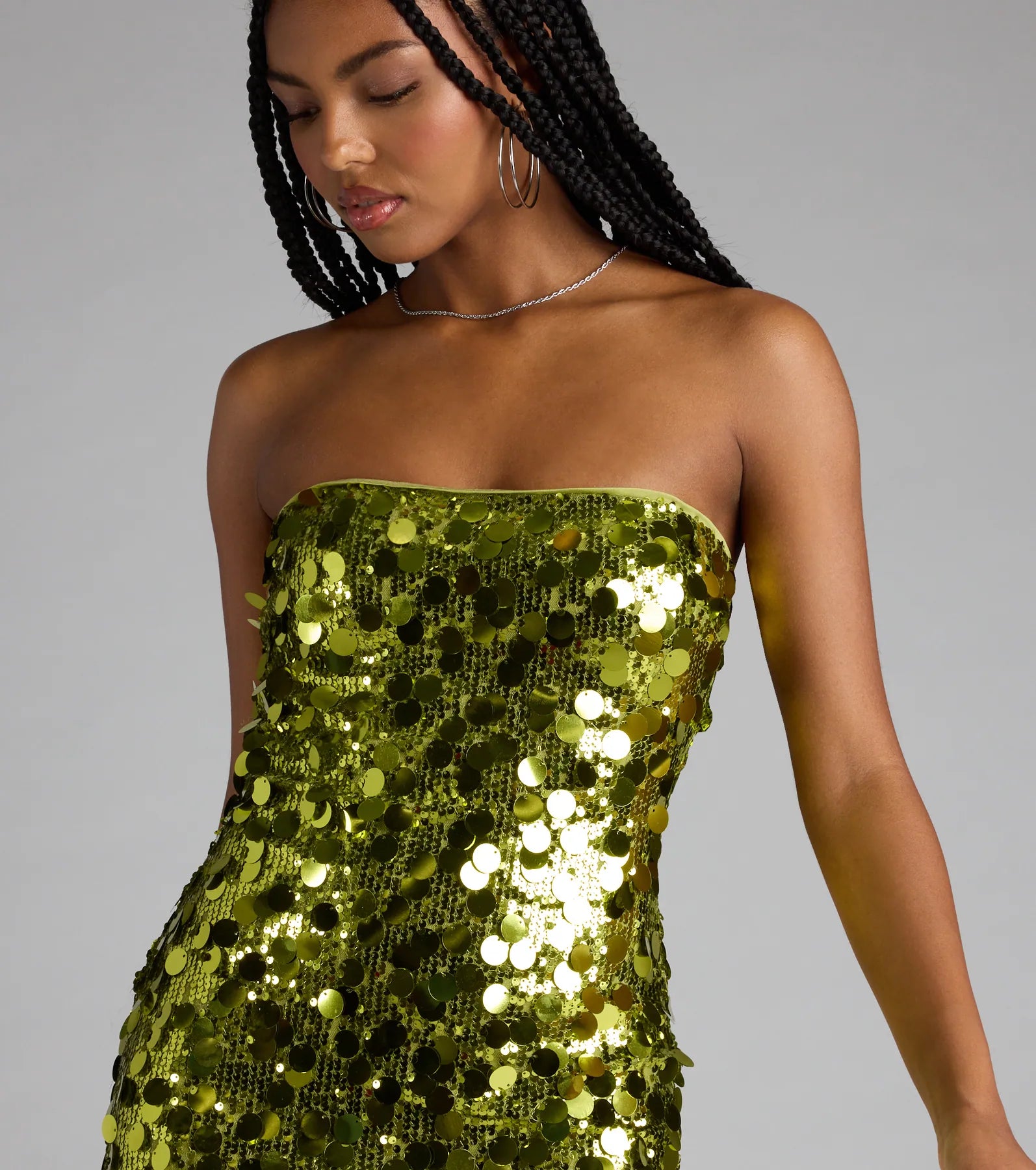 Party-Starter Pailletten-trägerloses Bodycon Minikleid