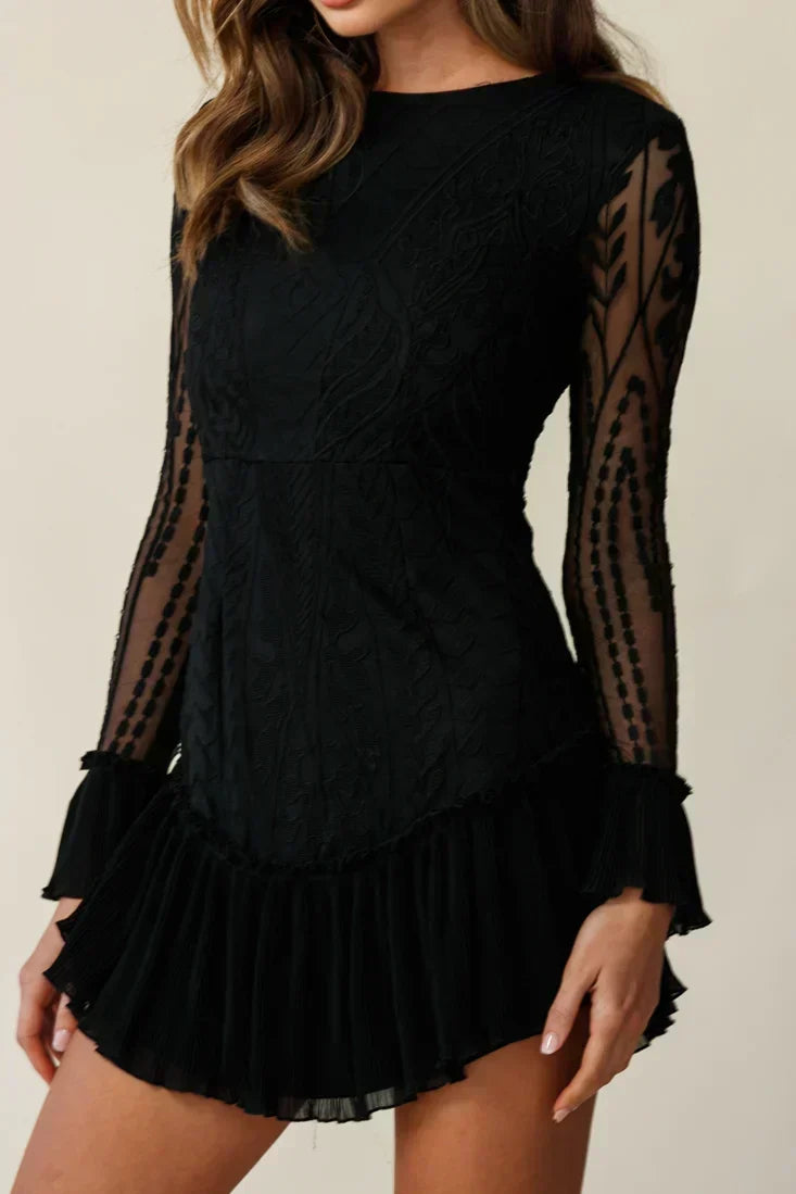Verträumtes Langarm-Minikleid Schwarz