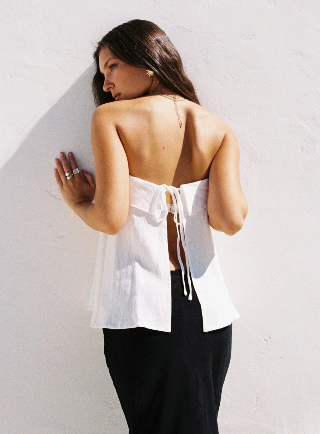 Ethel Strapless Linen Top White