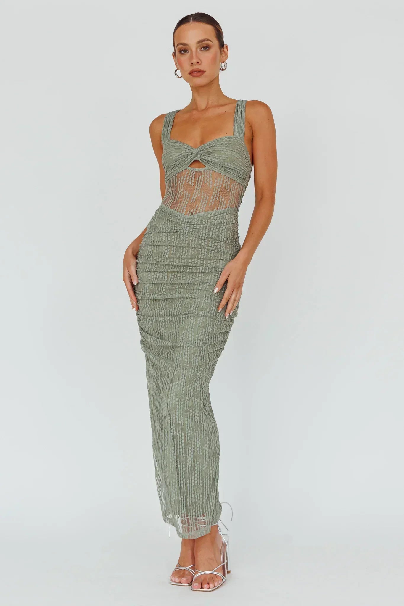 Oliana besticktes Mesh-Midikleid Farn