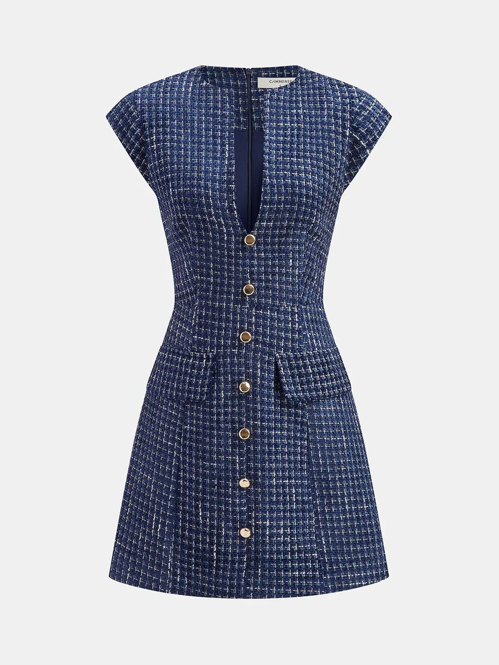 Tweed-Minikleid ohne Ärmel mit Metallknöpfen