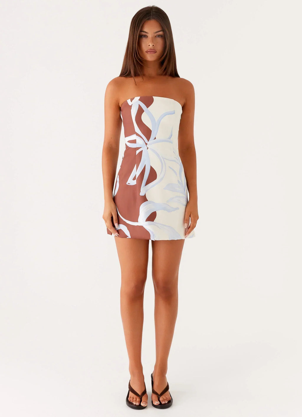 Denby trägerloses Minikleid – Bloom Wave Print