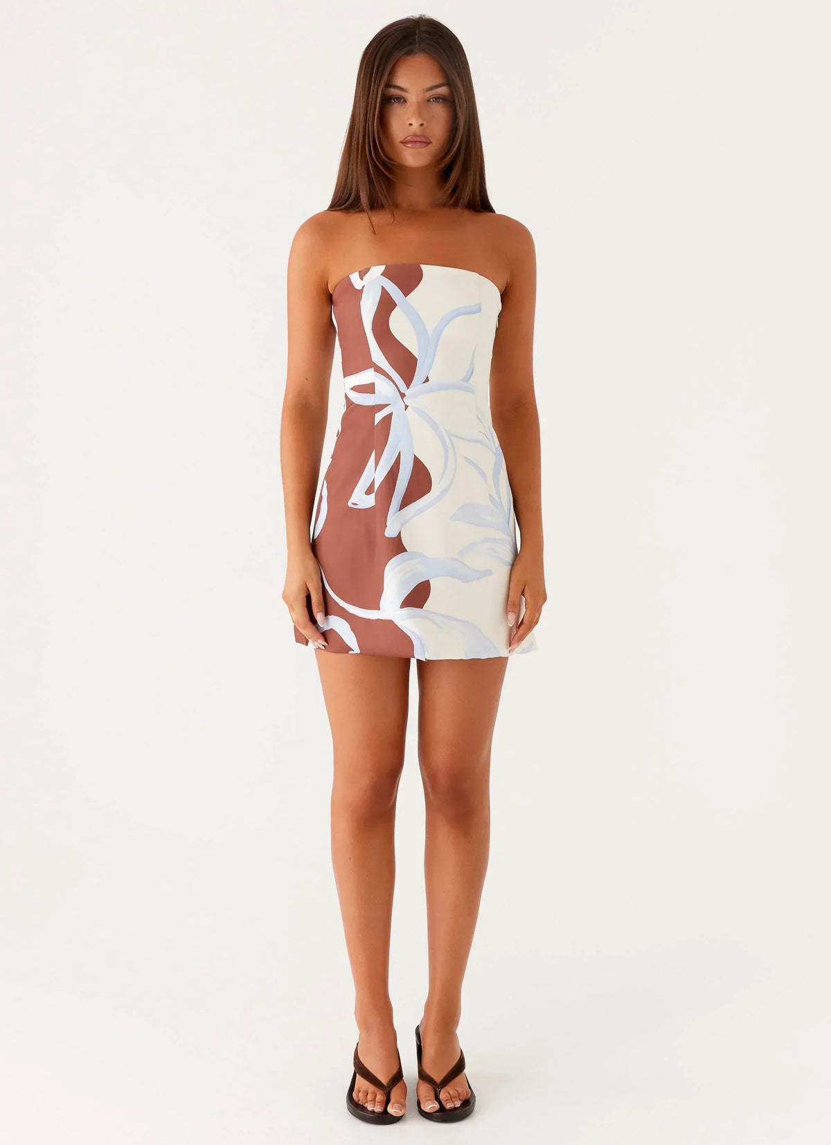 Denby trägerloses Minikleid – Bloom Wave Print
