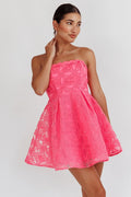Kesenia Trägerloses besticktes Minikleid Hot Pink